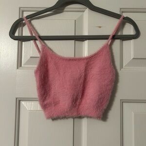 Meshki Pink Fuzzy Crop Top